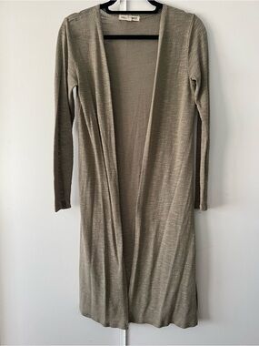 Wallflower Long Open-Front Cardigan in Taupe